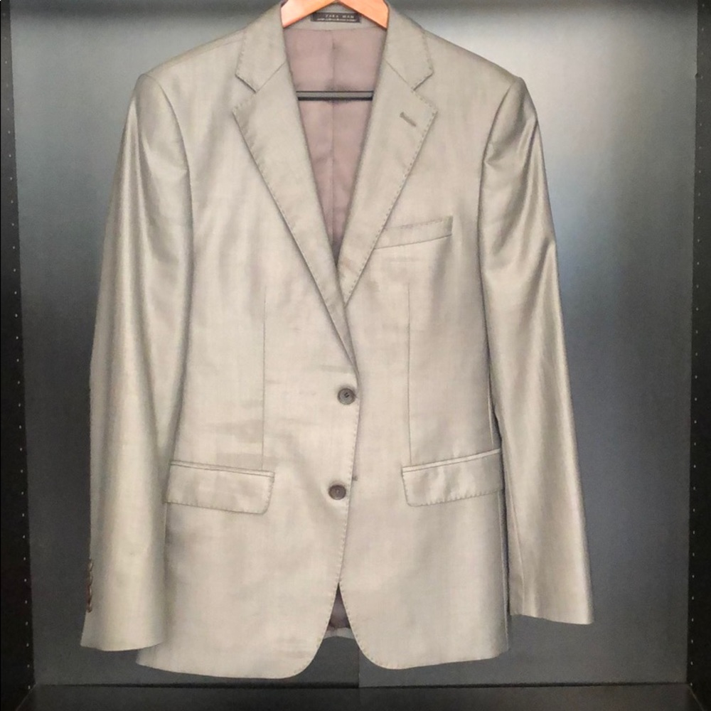 Zara Silver Fitted Suit with Pants